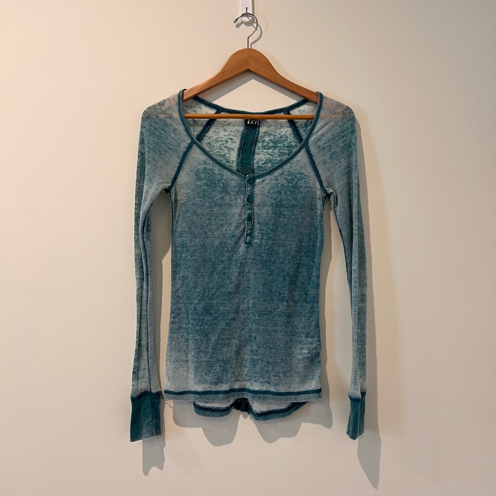 Roxy Teal Long Sleeve Henley Top